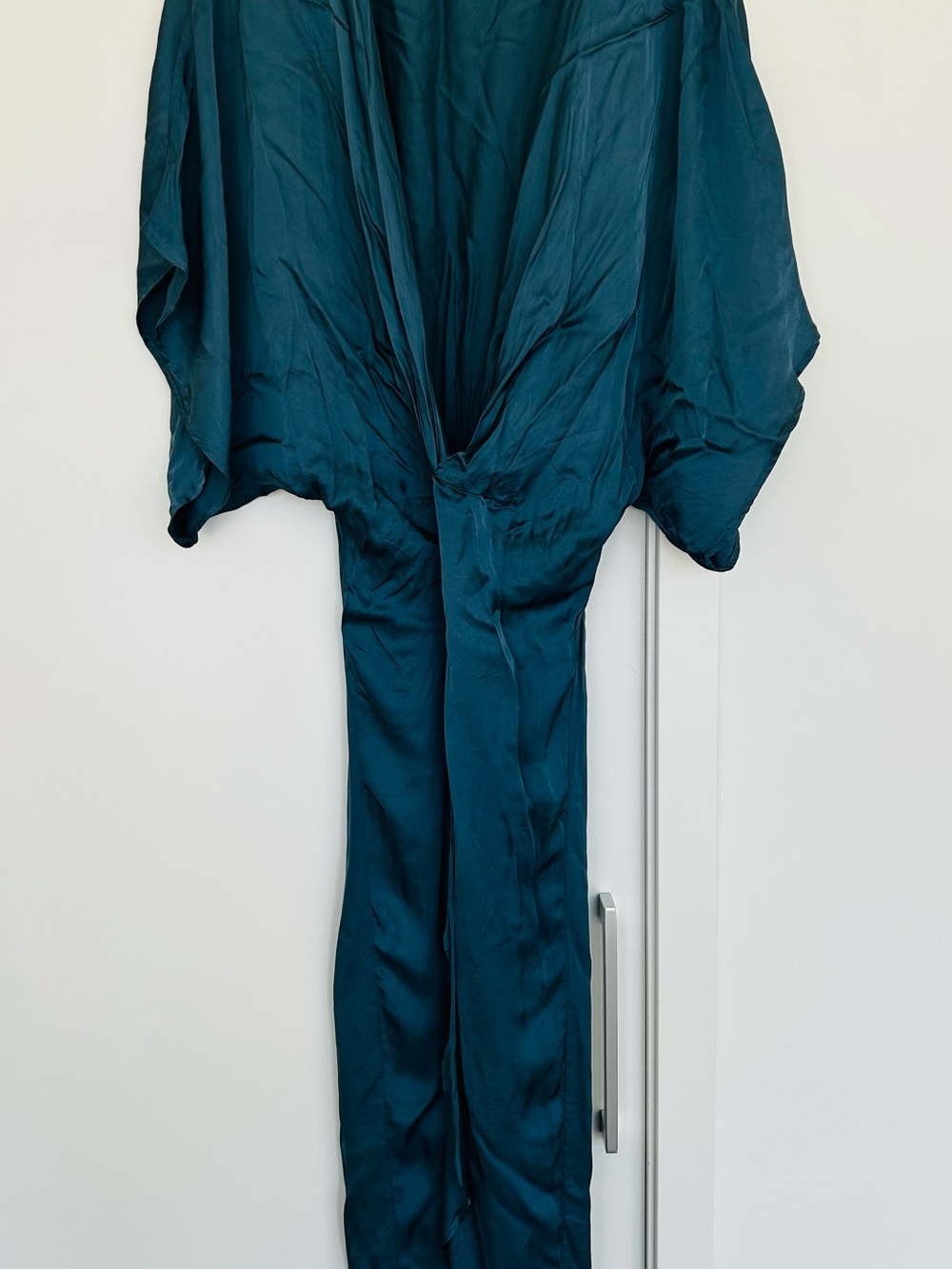 Teal Wide-Leg Satin Jumpsuit - Women's